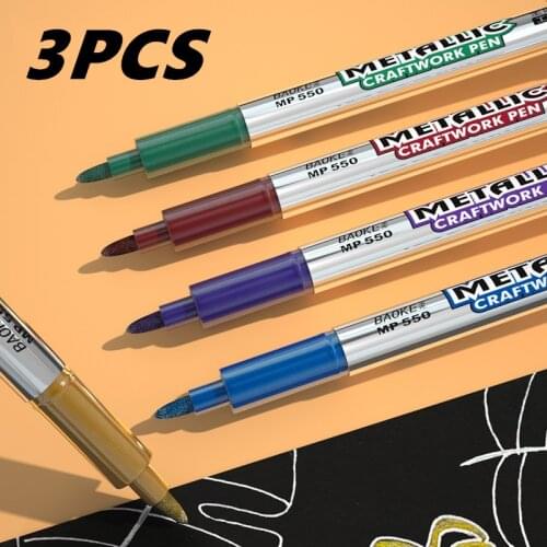 3PCS /Set DIY Metallic Paint Markers Waterproof Permanent Marker Pen School Office Statinary Painting Scrapbook Drawing Pen