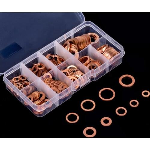 200 PCS M5-M14 Car Solid Copper Washers Automotive Service Set Oil Seal Spacer Assorted Garage Engine Washer Kit Hardware Repair