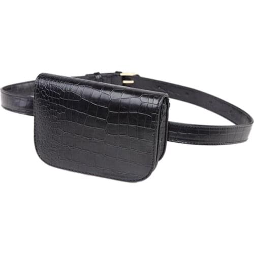 2018 new fashion and good quality Vintage PU Leather Waist Bag Women Alligator Waist Travel Belt Wallets Fanny Bags Ladies Black