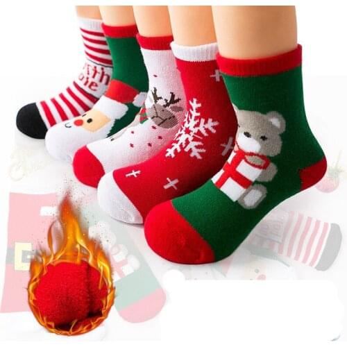 New Baby Thick Breathable Childrens Socks Autumn and Winter Boy Grils Terry and Cashmere Cotton Christmas Socks 6 Pairs
