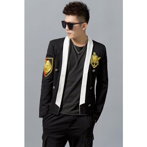 100%real luxury menblack with white collar vintage U.K wind event/short tuxedo jacket/stage performance/ASIA SIZE