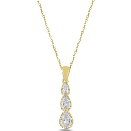 Silver 925 Sterling Cottage Drop Zircon Stone Necklace