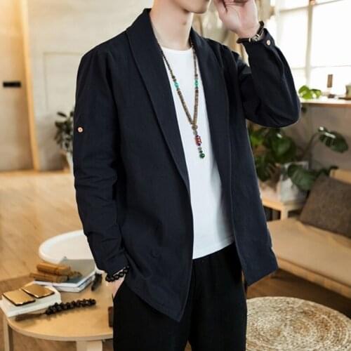 Traditional Chinese Clothing For Men Tang Suit Plus Size Hanfu Men Kung Fu Clothes Linen Harajuku Long Sleeve Coats Male KK3616