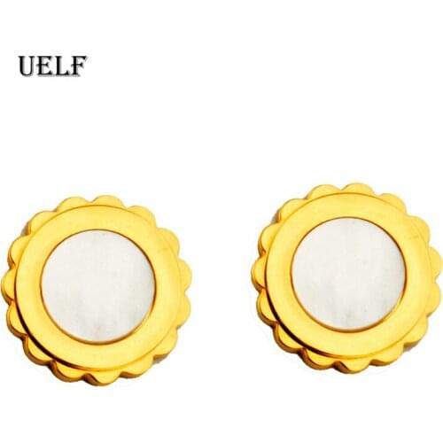 Uelf 2019 New Fashion Women Sunflower Shell Stainless Steel Ear Earring Cute Wedding Jewelry Gifts For Girl