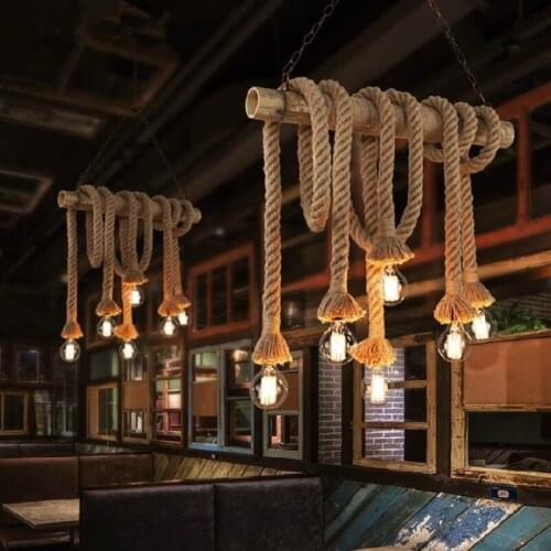 Vintage Rope Pendant Lights Lamp Loft Creative Personality Industrial Lamp Edison Bulb American Style For Living Room decoration