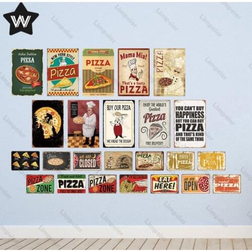 Shabby Chic Vintage Metal Tin Signs Pizza Man Cave Plate Take Away Food Wall Stickers Tasty Fast Food Posters Plaque for Kitchen