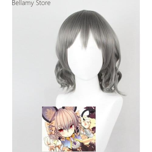 East Project COS Nazrin Dark Gray short curly custom wig Cosplay hairwear Wig+Wig Cap