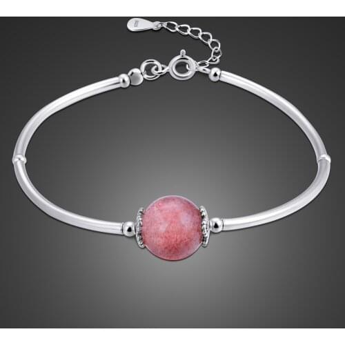 High Quality Authentic 100% 925 Sterling Silver Chain Fine Bracelet Korean Pink Crystal Ball Charm Bracelet Women Jewelry