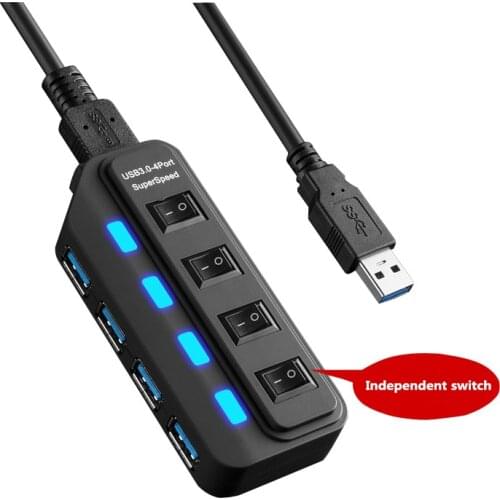 4 Port USB 3.0 HUB 5Gbps High Speed Data Power Splitter Adapter High-Speed Charging Port ON/OFF Switch Adapter For PC Laptop