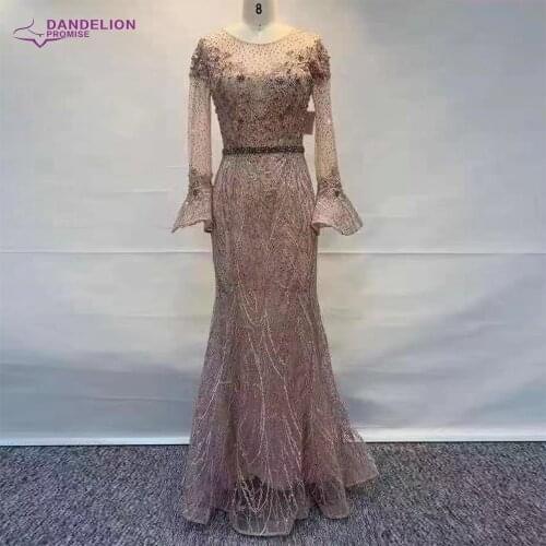 Dubai Arabic Mermaid Long Sleeve Muslim Evening Dresses for Women 2021 Wedding Party Dress Turkey Formal Prom Gowns Stock