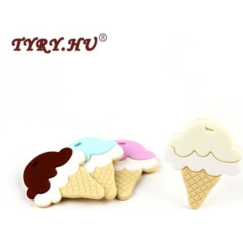 TYRY.HU 1Pc Ice Cream Baby Teethers Food Grade Silicone Mordedor Baby Teething Toys Chewable Silicone Teether Necklace Pendant