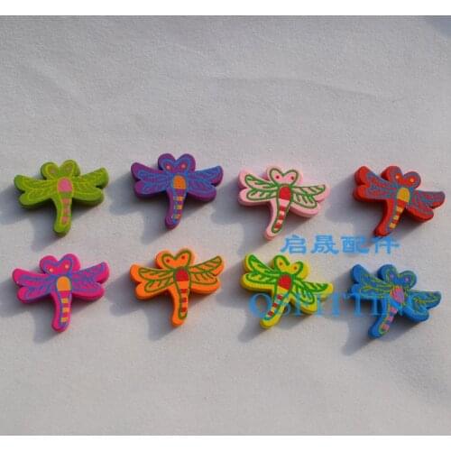 20pcs DIY fashion jewelry Handcraft Fittings Mix Color wooden beads cartoon dragonfly For Children Necklace Making Department