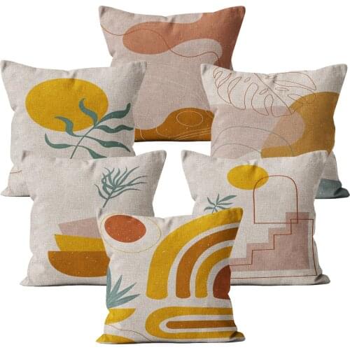 Abstract Throw Pillow Case Art Cushion Cover Beige Linen Car Decor Home Decoration 45x45 40*40 Nordic Decorative Pillowcase