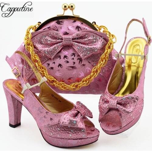 Capputine African Summer Elegant Matching Shoes And Bag Sets Italian Rhinestone Ladies High Heels Shoes and Bag Set For Party