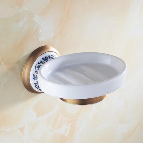 Antique Solid Brass Bathroom Soap Dish Ceramic Bronze Soap Rack/soap Holder Bathroom Accessories Sets