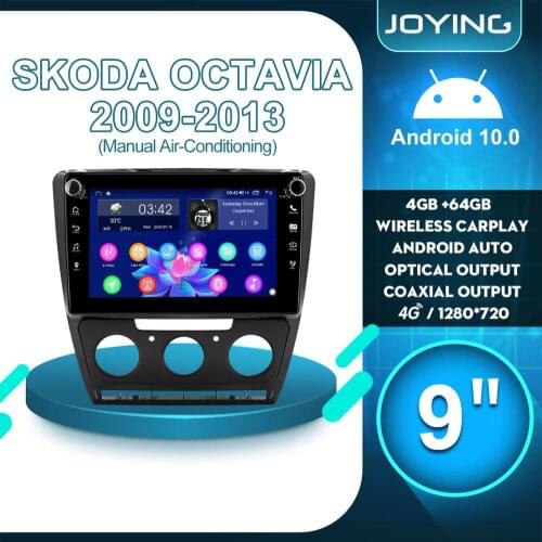 JOYING 9"Android 10 Car Radio Stereo Auto 1DIN DVR Accessories For Skoda Octavia 2 A5 2009-2013 GPS Multimedia Player Navigation