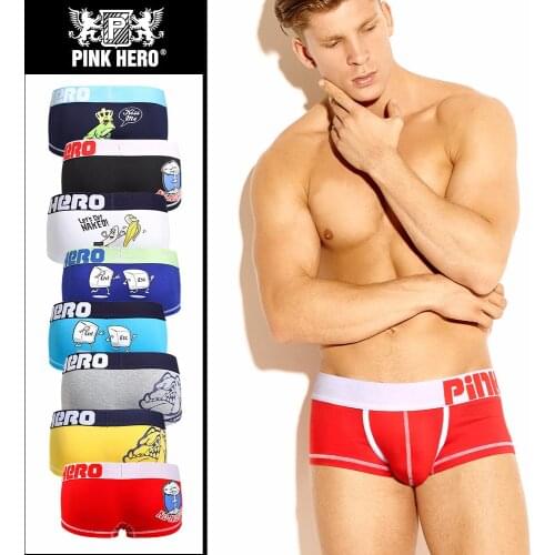 PINK HEROES 2Pcs / Lot Boxers pour homme Cotton Print Black White Gray Men Boxer Underwear Sexy Comfort Men Shorts Panties