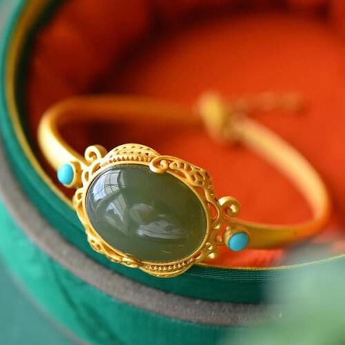 Natural Hetian Jade Turquoise Bracelet Elegant Luxurious Beauty Palace Style S925 Sterling Silver Gray Jade Egg Noodles Bracelet