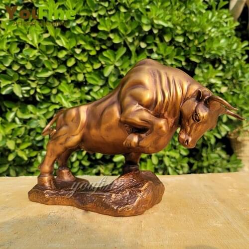 12.6" Bronze Wall Street Bull Sculpture Cow Cattle OX Bronze Statue Modern Art Animas Sculptures For Home Hotel Decor Ornament