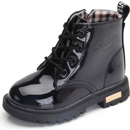 High Top Children Boots Autumn Winter Plush Walking Shoes Kids Boy Girl Anti-Skid Leather Ankle Bootie Outdoor Sport Shoes