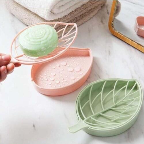 Drain Soap Holder Leaf Shape Soap Box Shower Storage Plate Tray Draining Rack Case Tray Holder Plastic Box Bathroom Supplies