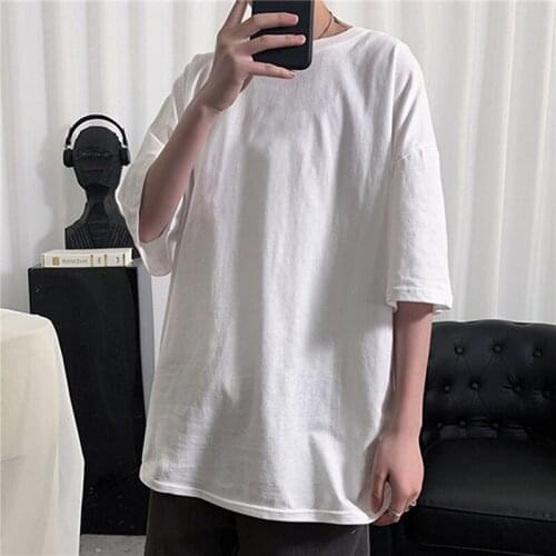 2021 Oversize Mens Summer Solid T-shirt Youth Wild Casual Loose Couple Half Sleeve T-shirt Tide Women Streetwear T-shirt