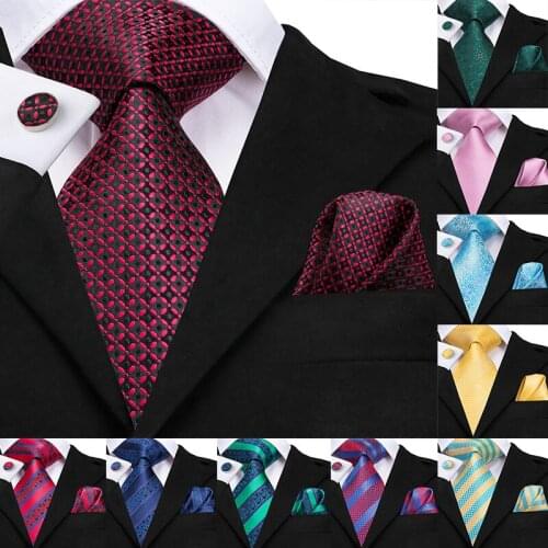 Hi-Tie 8.5cm Chirstmas 100% Silk Tie For Men US Warehouse Pocket Square Cufflinks Set Mens Tie Red Blue Purple Wedding Necktie