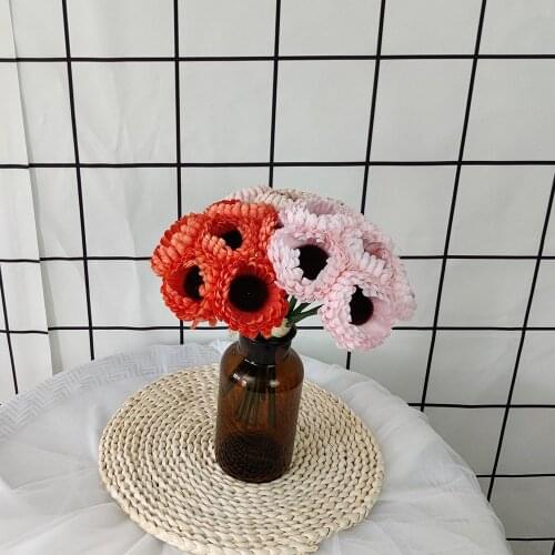 Artificial 6 Heads Chrysanthemum Bouquet Silk Flowers for Wedding Bride Bouquet Home Living Room Decoration Fake Flowers