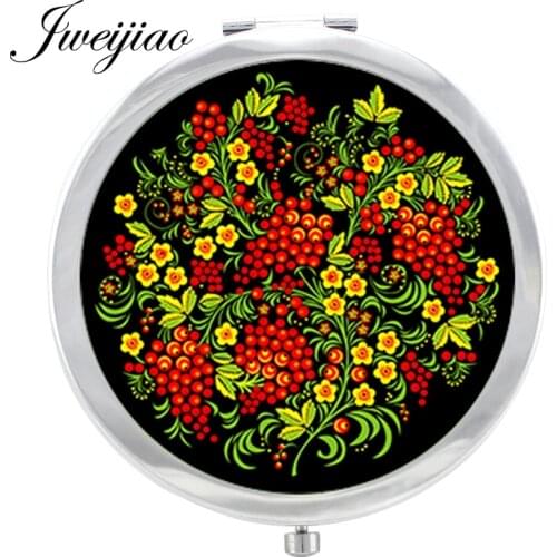 JWEIJIAO paper-cut ART Photos 1X/2X Magnifying Portable mirror Flowers Picutres Silver Plated Mini Hand Vanity espelho FL60