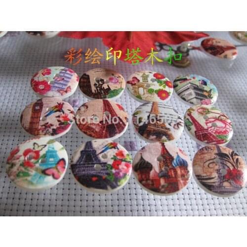 4/5"&20mm round wood button randomly Tower Printed 150 pcs/lot sewing buttons for garment Garment scrapbooking accessories