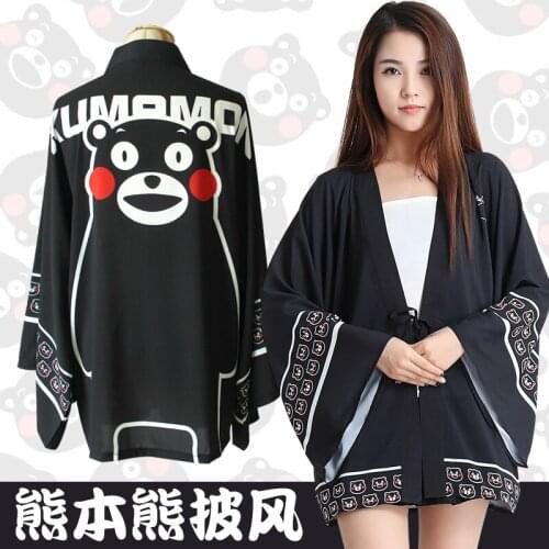 Kumamon Chiffon Cloak Daily Long Sleeves Black Kinomo Sun Protective Claok Black Unisex Cloak Anime Cospaly Costumes