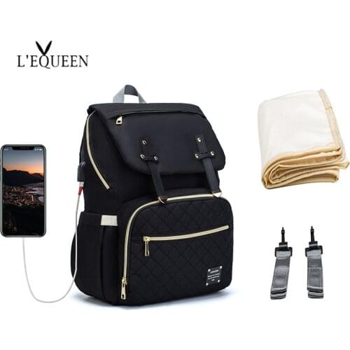 LEQUEEN USB Diaper Bag Big Size Stroller Bag Nappy Bag Organizer with Changing Pad Backpack Mommy Bag Baby Nursing Bag