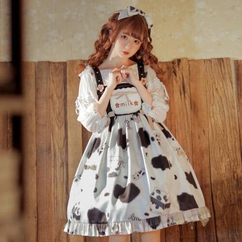 Summer Japanese Kawaii Printing Cute Milk Jsk Sweet Lolita Dress Tea Party For Women Princess Suspenders Vintage Dress New