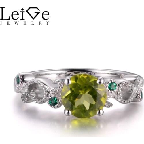 LeiGe Jewelry August Birthstone Rings Natural Peridot Promise Rings Green Gemstone 925 Sterling Silver Elegant Rings for Women