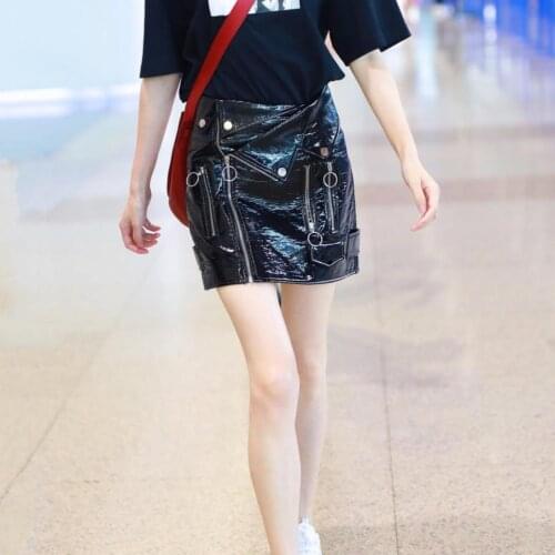 Fashion shiny pu leather skirts England style female high waist was thin zipper glossy patent leather skirts F1562 dropship