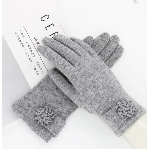 Fashion Elegant Female Wool Knit Touch Screen Gloves Winter Women Keep Warm Cashmere Full Finger Leather Bow Dotted Gloves S62