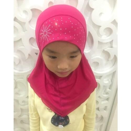 Sun Pattern Diamonds Girls Muslim Instant Hijab Breathable Stretch Islam Amira Cap Solid Smooth Ready To Wear For Ages 2-7 Kids