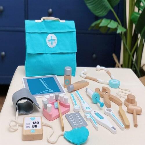 Kids Wooden Doctor Toy Set Simulation Family Doctor Nurse Medical Kit Toy Pretend Play Hospital Medicine Accessorie Children Toy