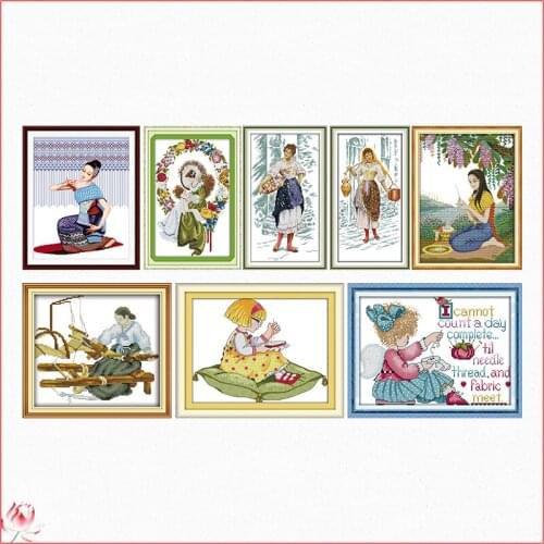 An Embroidery Girl Cross Stitch Kit Working Woman Pattern 14CT White 11CT Printed Embroidery Set DIY Home Decoration Painting