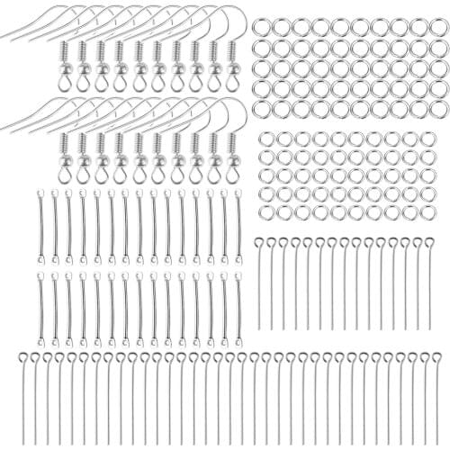 220pcs Earring Hooks Jump Rings Silver Color Connectors Open Rings Set DIY Jewelry Making Accessories Earring Making Findings