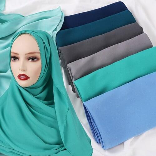 New Long Premium Silk Chiffon Hijabs Scarf Women Shawl Wrap Muslim Women Headband Islamic Scarves 175*72cm
