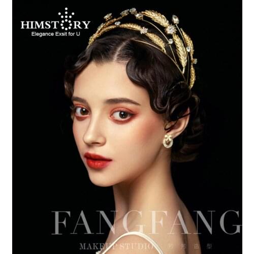 HIMSTORY Sparkling Crystal Wedding Hair Accessories Brides Gold Wheat Royal Princess Cubic Zircon Hairbands Queen Tiaras Crowns