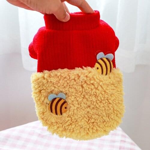 Pet Clothes Autumn and Winter New Warm and Comfortable Color Matching Crew Neck Shirt Embroidered Two Little Bees Dog Clothes