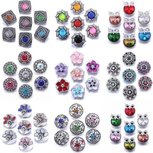 Wholesale Snap Jewelry 18mm Snap Buttons Mixed Rhinestone Metal Flower Snaps Buttons for Snap Bracelet Bangle