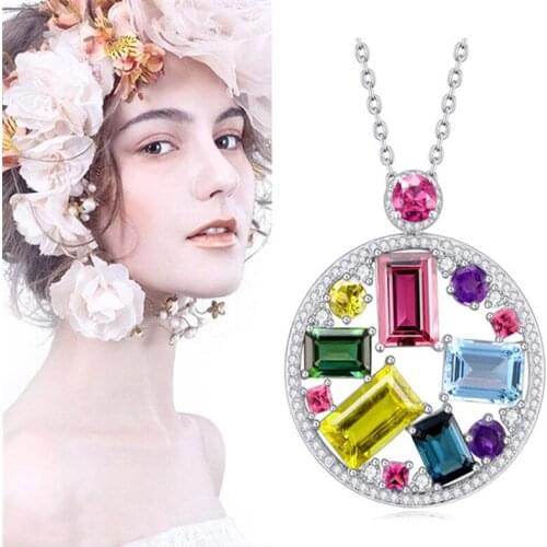 Sparkling Color Stone Pendant Necklace For Women Jewelry Fashion Lady Silver Plated Chain Clavicle Accessories Women Choker Gift
