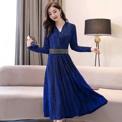 French retro elegant Hepburn style dress waist was thin temperament clothes womens spring and autumn v-neck high waist Dresses