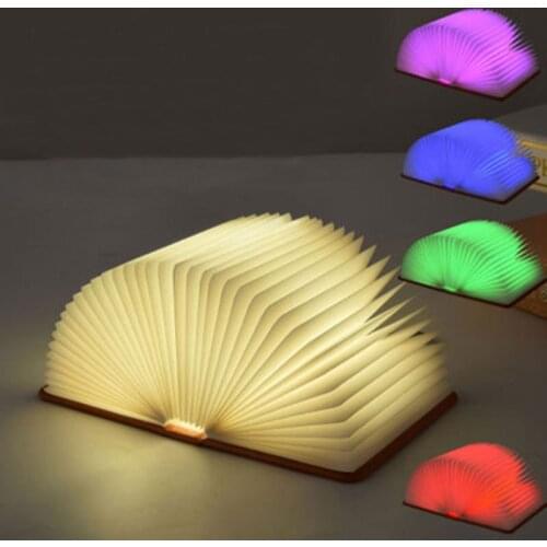 Portable 5 Color 3D Creative LED Book Night Light Wooden 5V USB Rechargeable Magnetic Foldable Desk Lamp Home Decoration