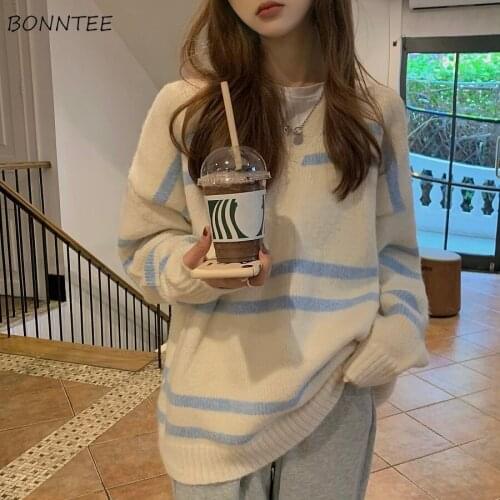 Pullovers Women Patchwork Elegant V-neck All-match Lovely Popular Korean Ladies Clothing Knitted Casual Soft Daily Female Chic