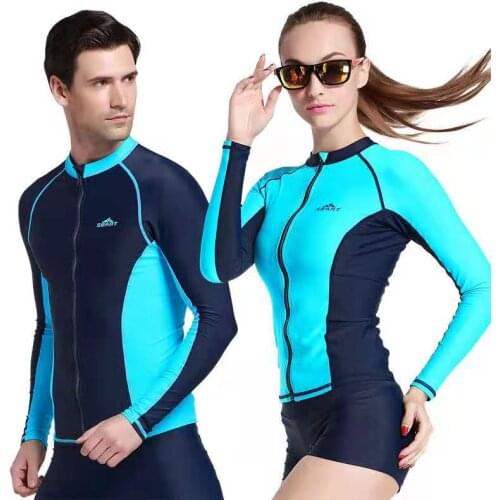 SBART Long Sleeve Swim Rash Guard Shirts UPF50 Anti-UV Rashguard Top With Zipper Men Women Rashguard Surf Jacket Plus Size XXXL