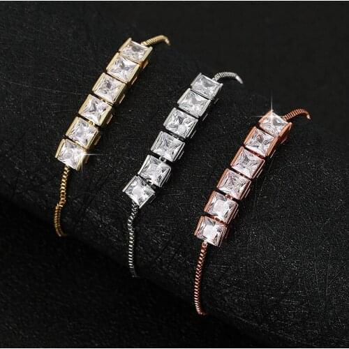 Funmode AAA Square Cubic Zircon Box Chain Adjustable Bracelets For Women Party Jewelry Gifts pulsera hombre Wholesale FB63